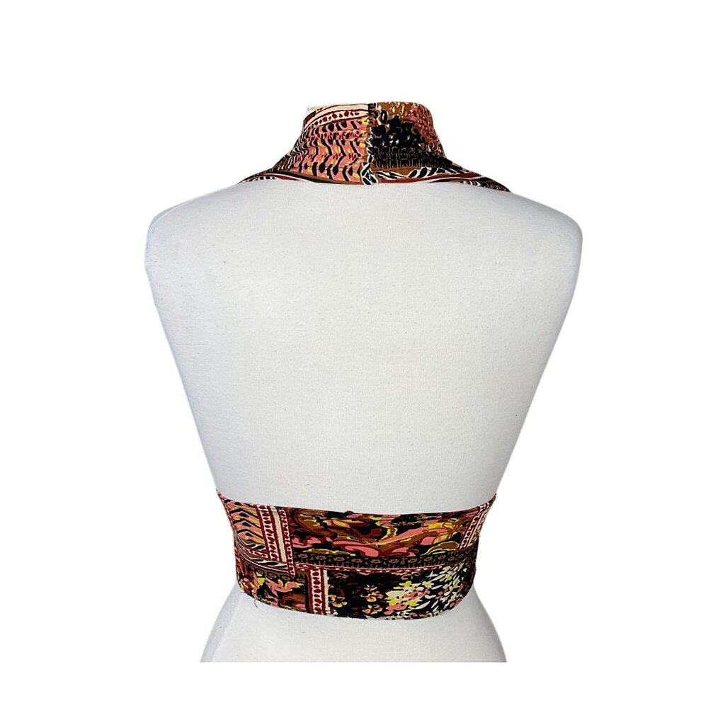 Free People Heather Print Bronze Combo Boho Halter Top Plunging Neckline LG NWT - Picture 5 of 11